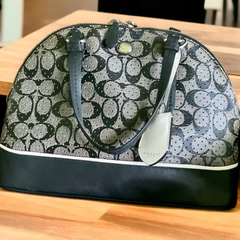 Coach Black and Gray Signature Dome Satchel with Contrast Trim